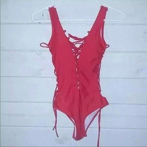 Red one piece bathing suit